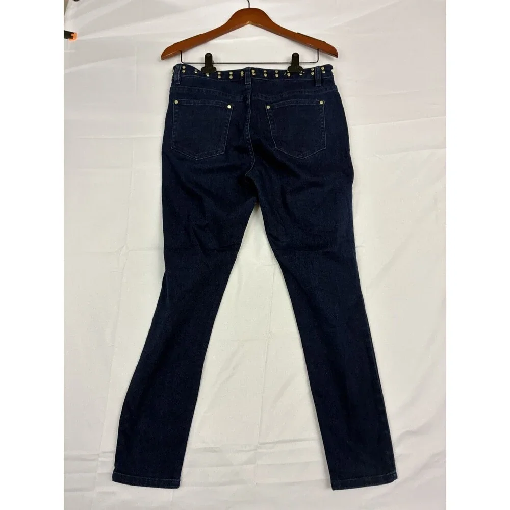 Michael Kors Izzy Skinny Jeans Womens 8 Dark Wash Blue Gold Studded Stretch